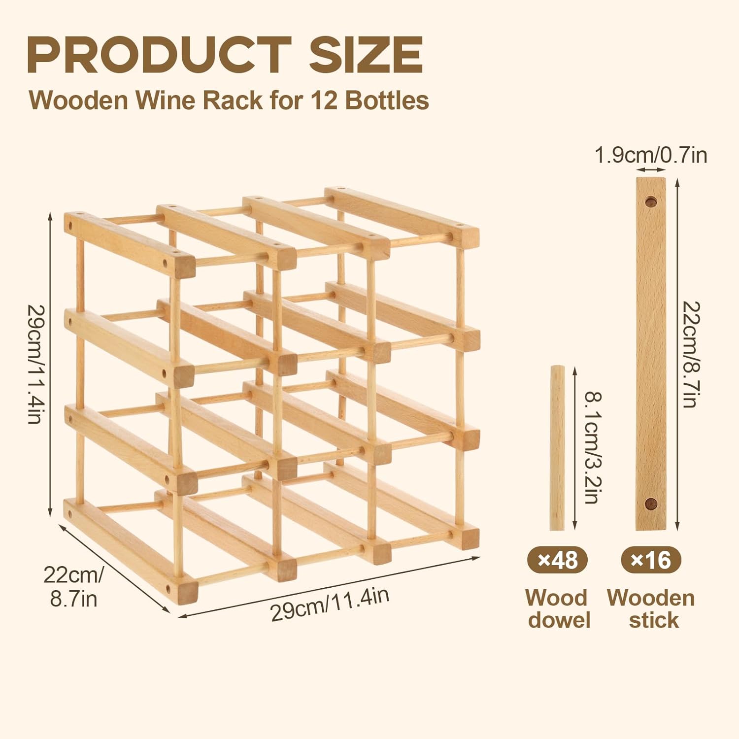 Wensdr 12-Bottle Beech Wood Wine Rack with Modular Design