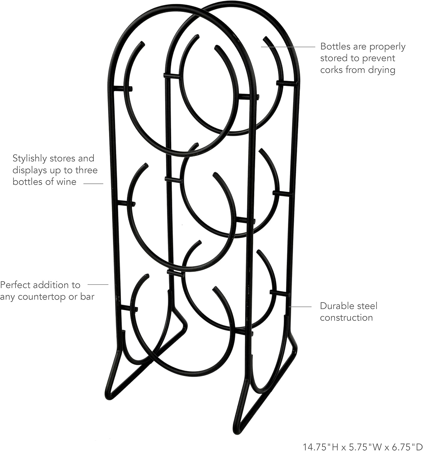 Spectrum Diversified Horseshoe Wine Rack 3 Bottle Black