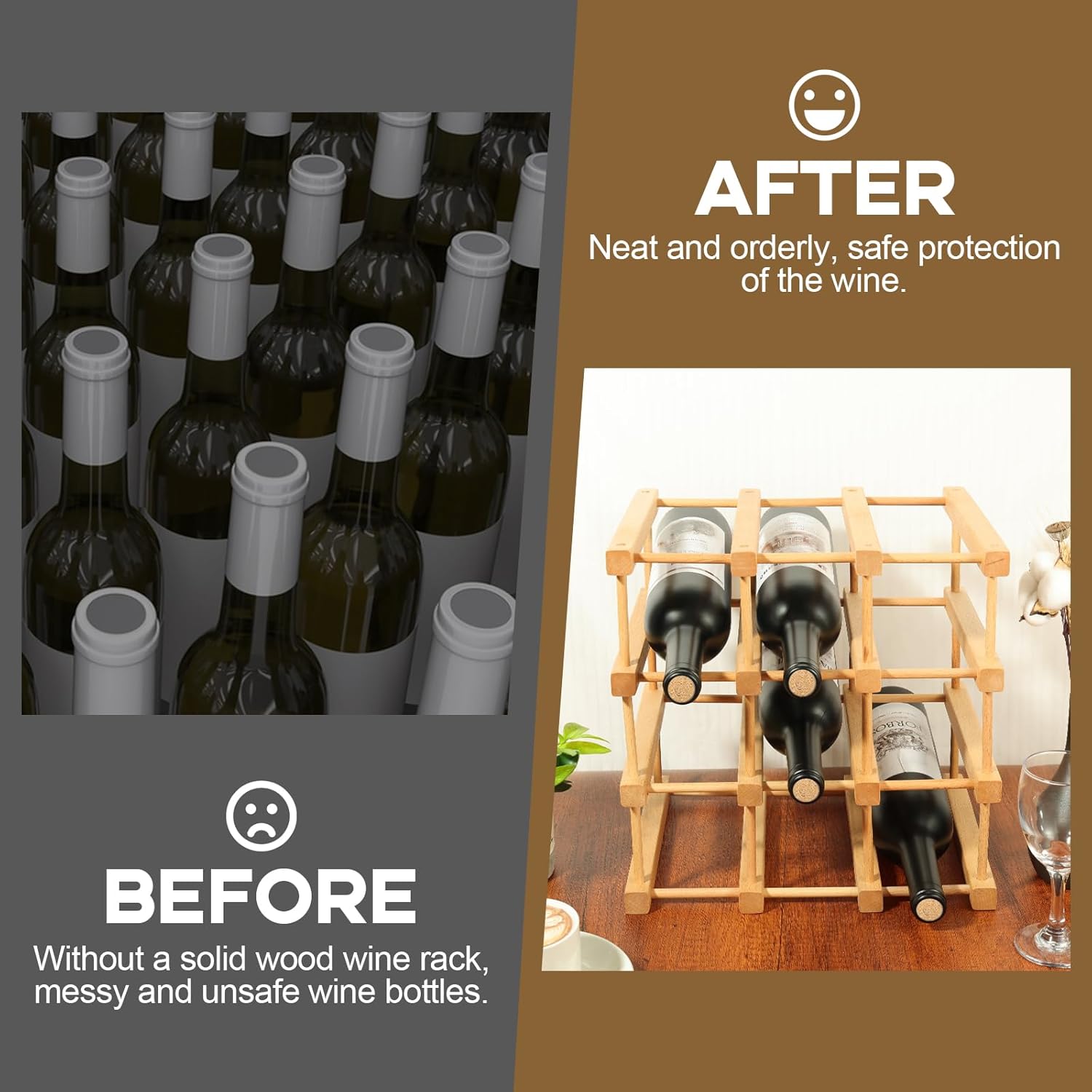 Wensdr 12-Bottle Beech Wood Wine Rack with Modular Design