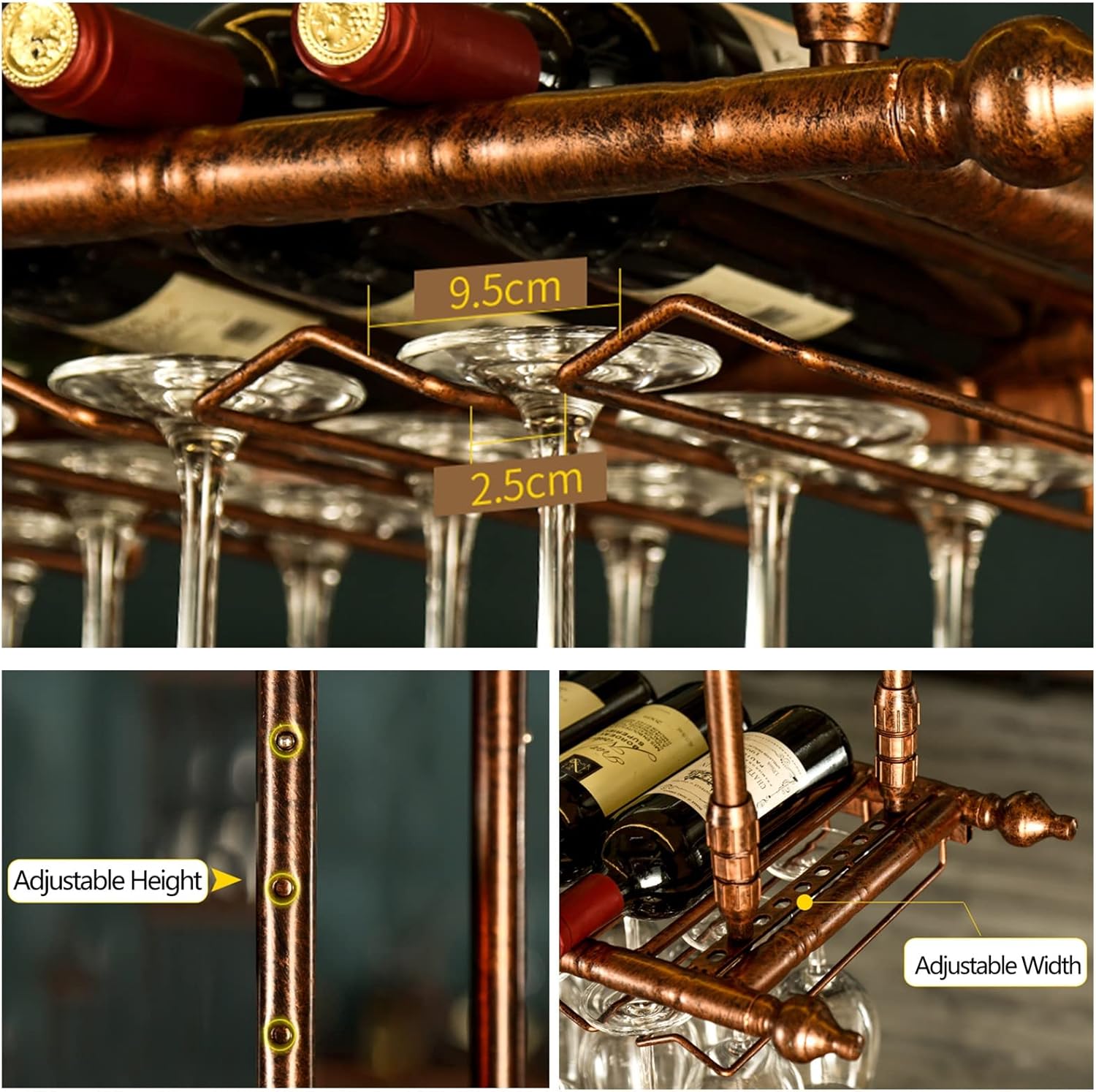 Ceiling Hanging Bar Wine Rack with Glass Holder
