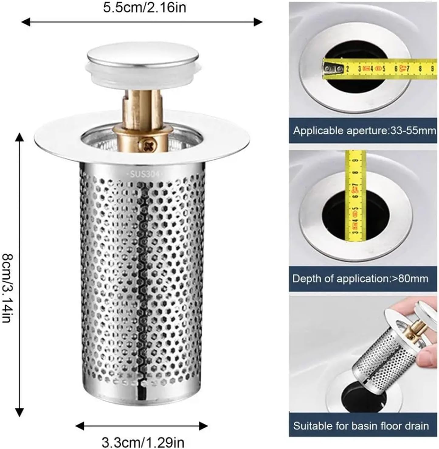 Kingdong Stainless Steel Basin Drain Filter 2PCS