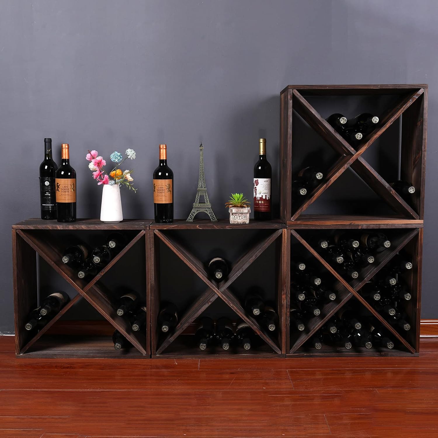FDHUIJIA 48-Bottle Solid Wood Wine Rack Cube Rustic