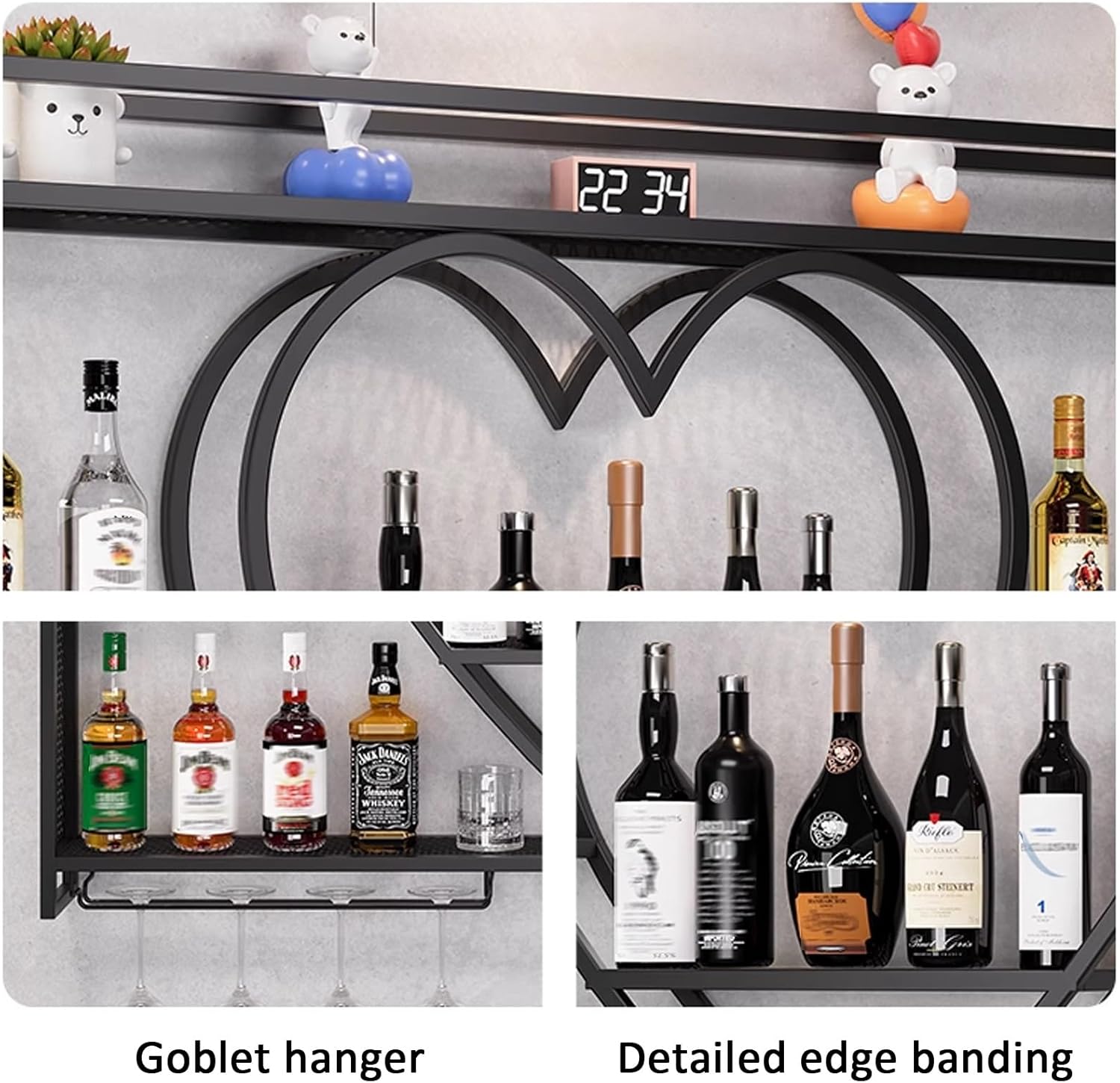 JKGHK 4-Layer Wall Wine Rack with Glass Holder
