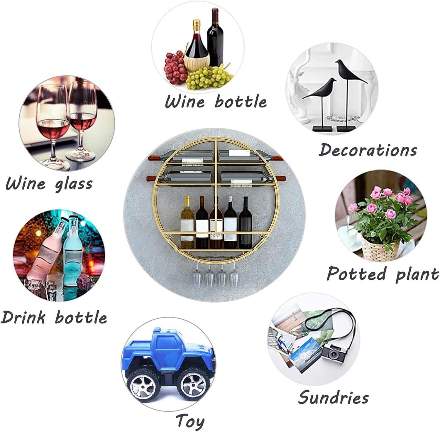 MeyeLo Wall-Mounted Round Wine Rack with Glass Holder 1