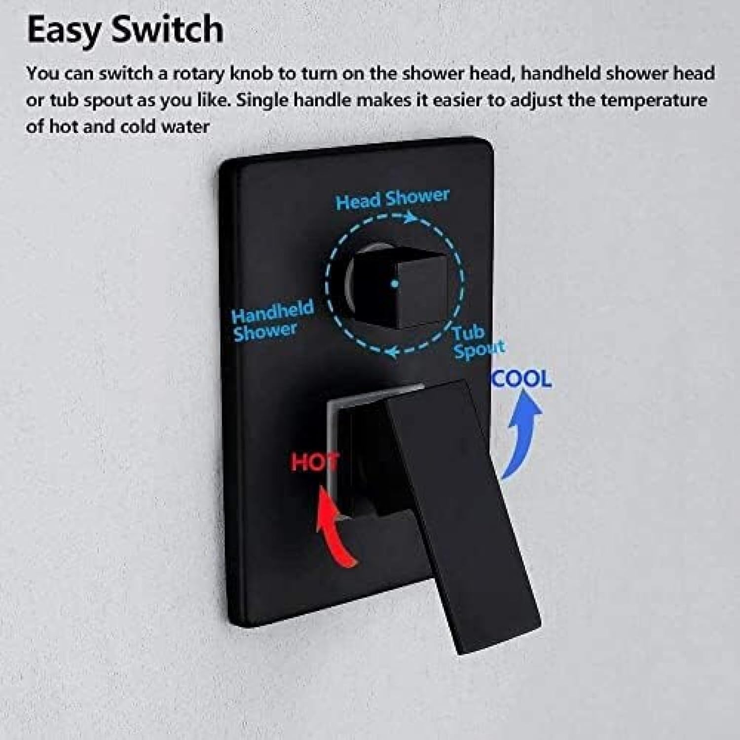 TECKI LED Rainfall Shower Faucet Combination Set with Handheld Sprayer Matte Black