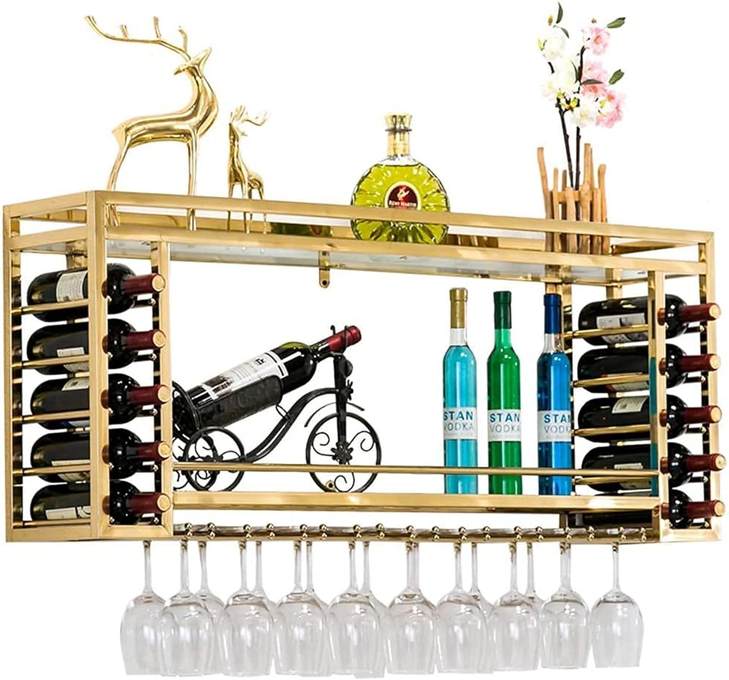 Stainless Steel Wall-Mounted Wine Rack 2-Layer Gold Brushed