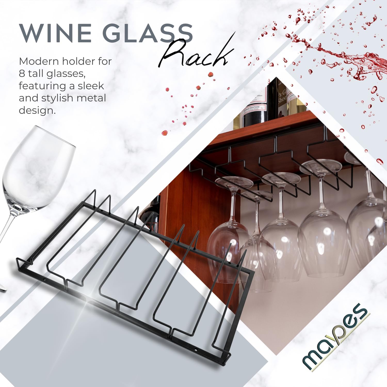 Maypes 4-Rack Wine Glass Holder Under Cabinet