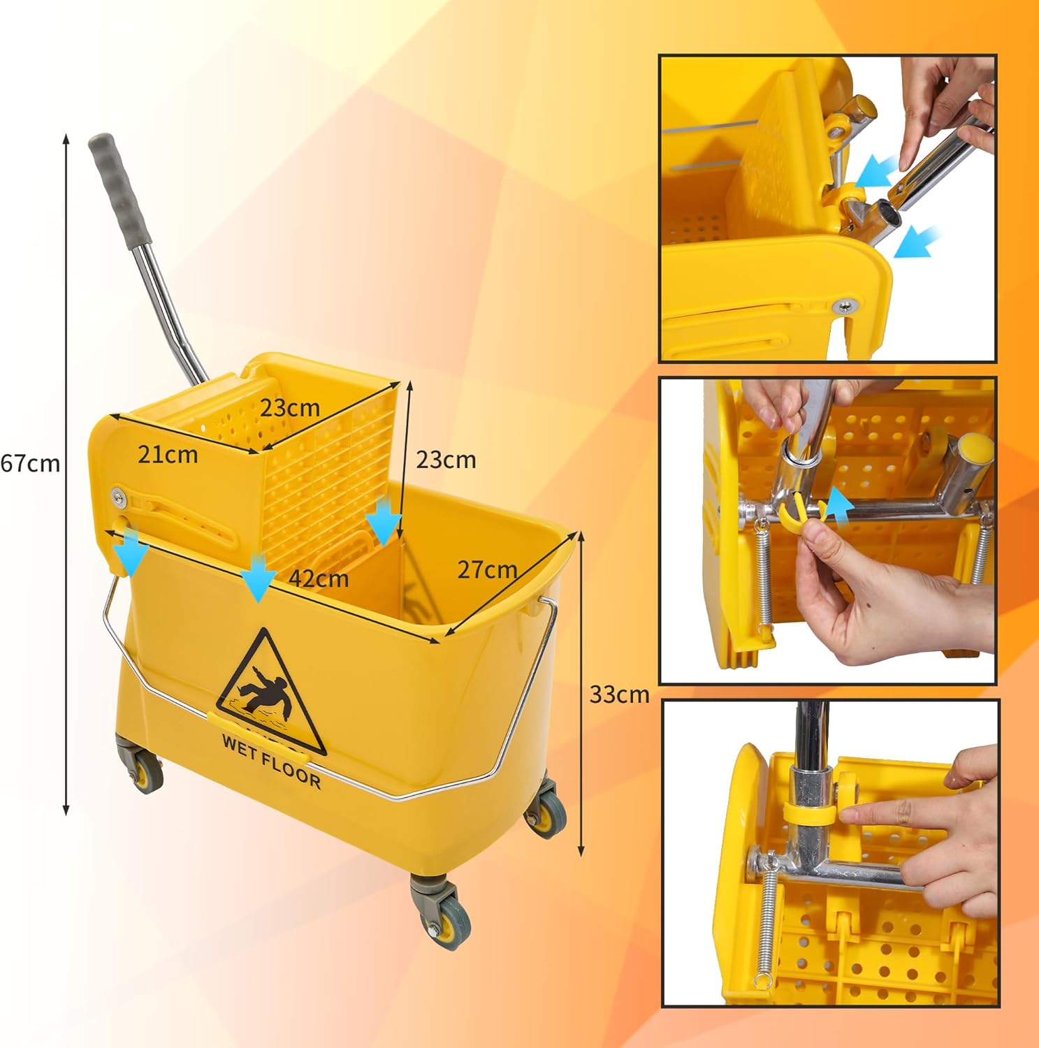 Wajeehaa 22 Qt Mop Bucket with Wringer and Cotton Mop