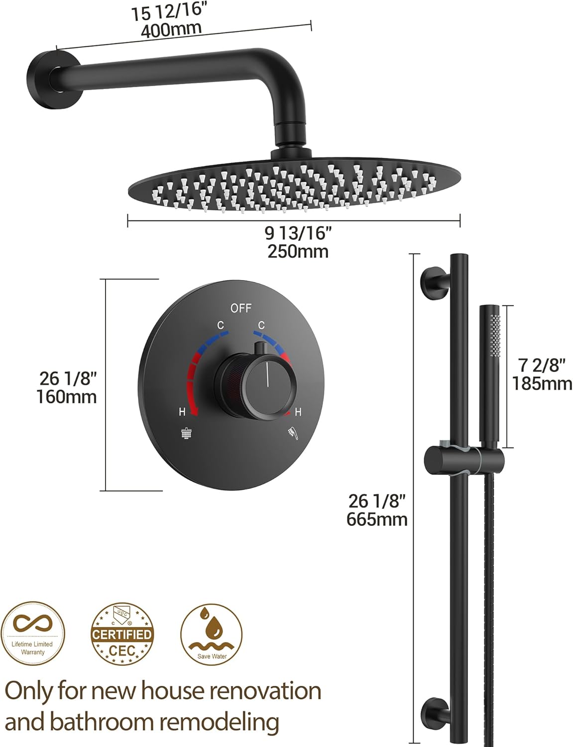 YAWWALK 2-Spray Wall Mount Dual Handheld Shower Head in Matte Black