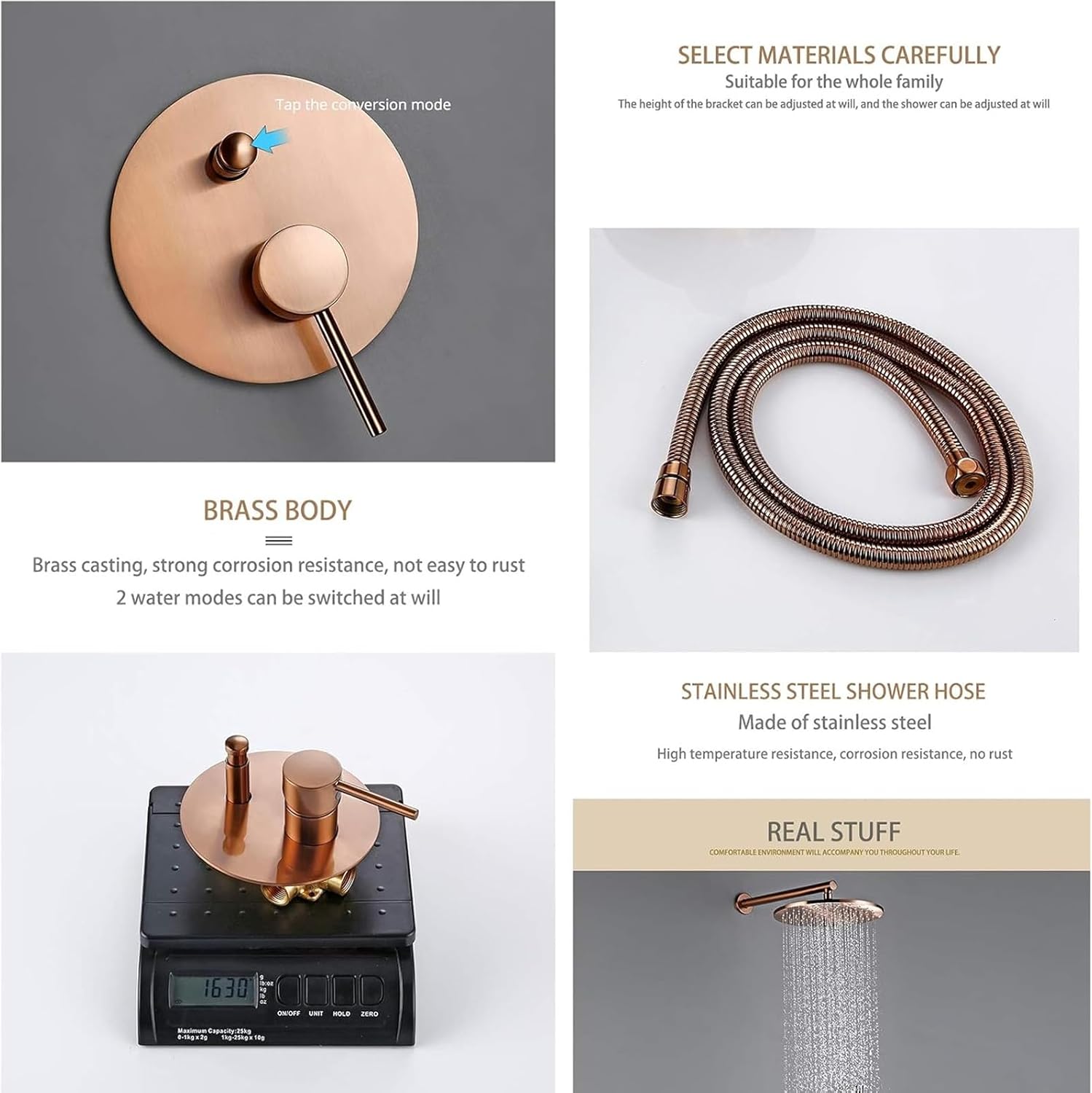 Brushed Rose Gold Rain Mixer Shower Combo Set