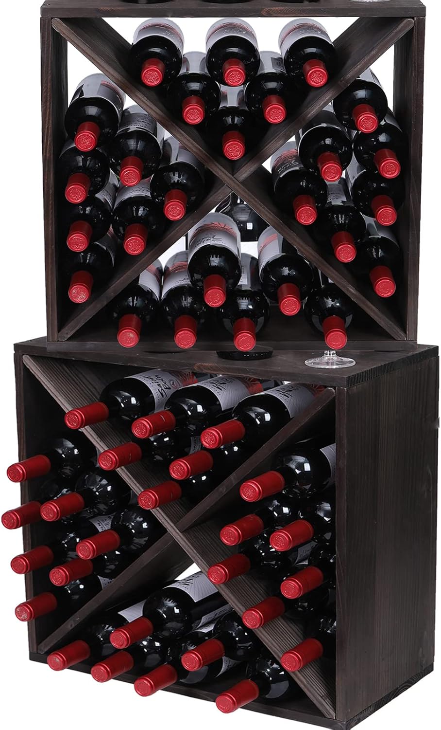 FDHUIJIA 48-Bottle Solid Wood Wine Rack Cube Rustic