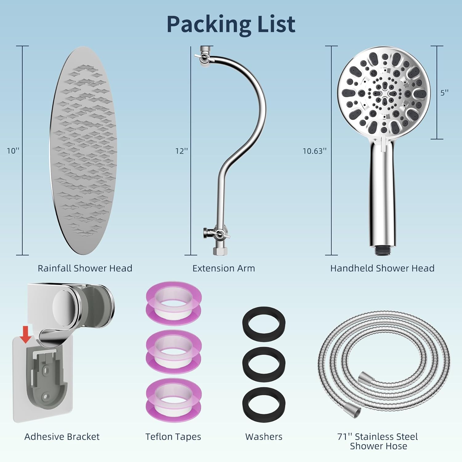 Hibbent All Metal Shower Head Combo with 7 Spray and 12 Arm