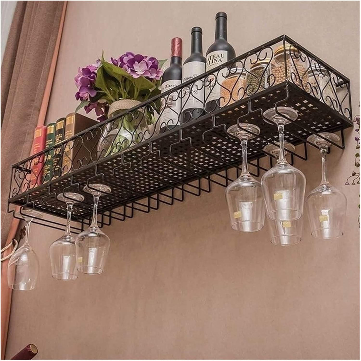 ALDEPO Wall-Mounted Wine Racks Black Retro Style
