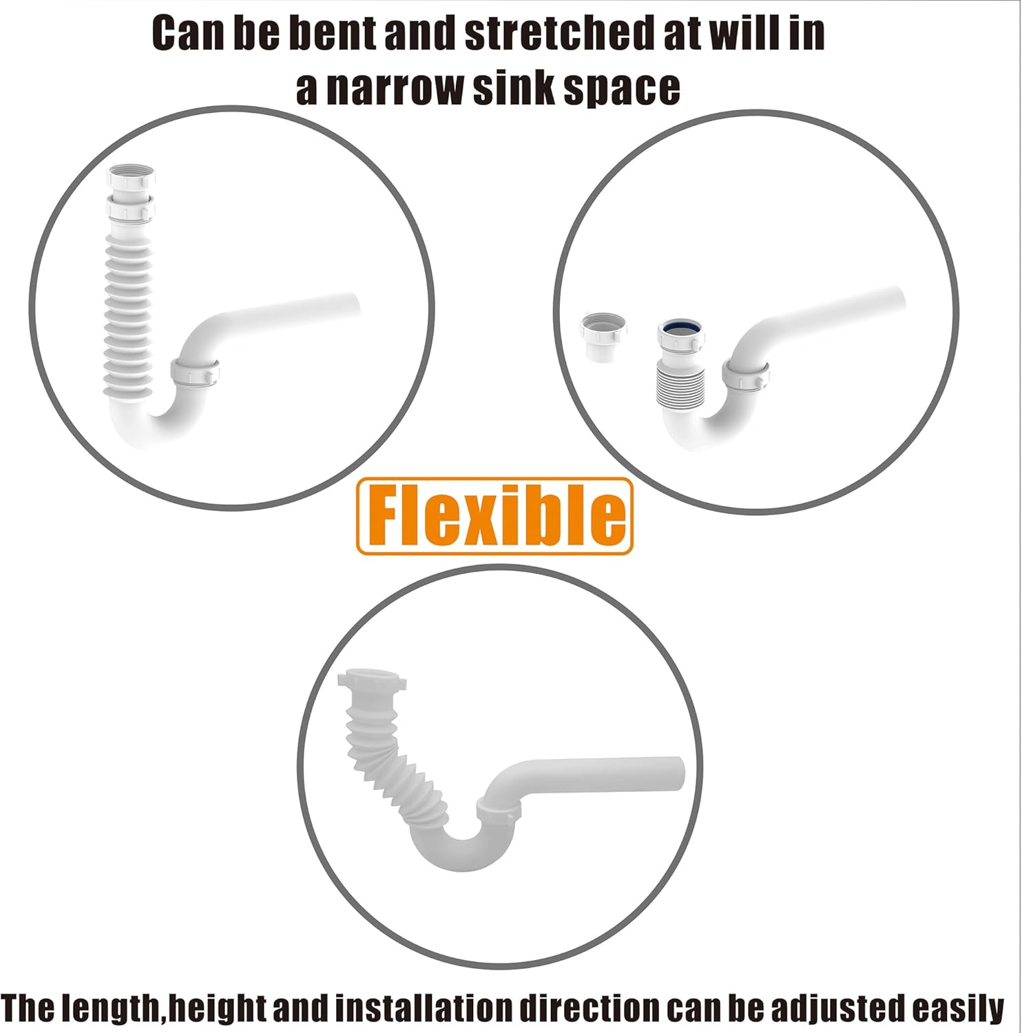 Variimage Flexible P Trap for Kitchen and Bathroom Sinks