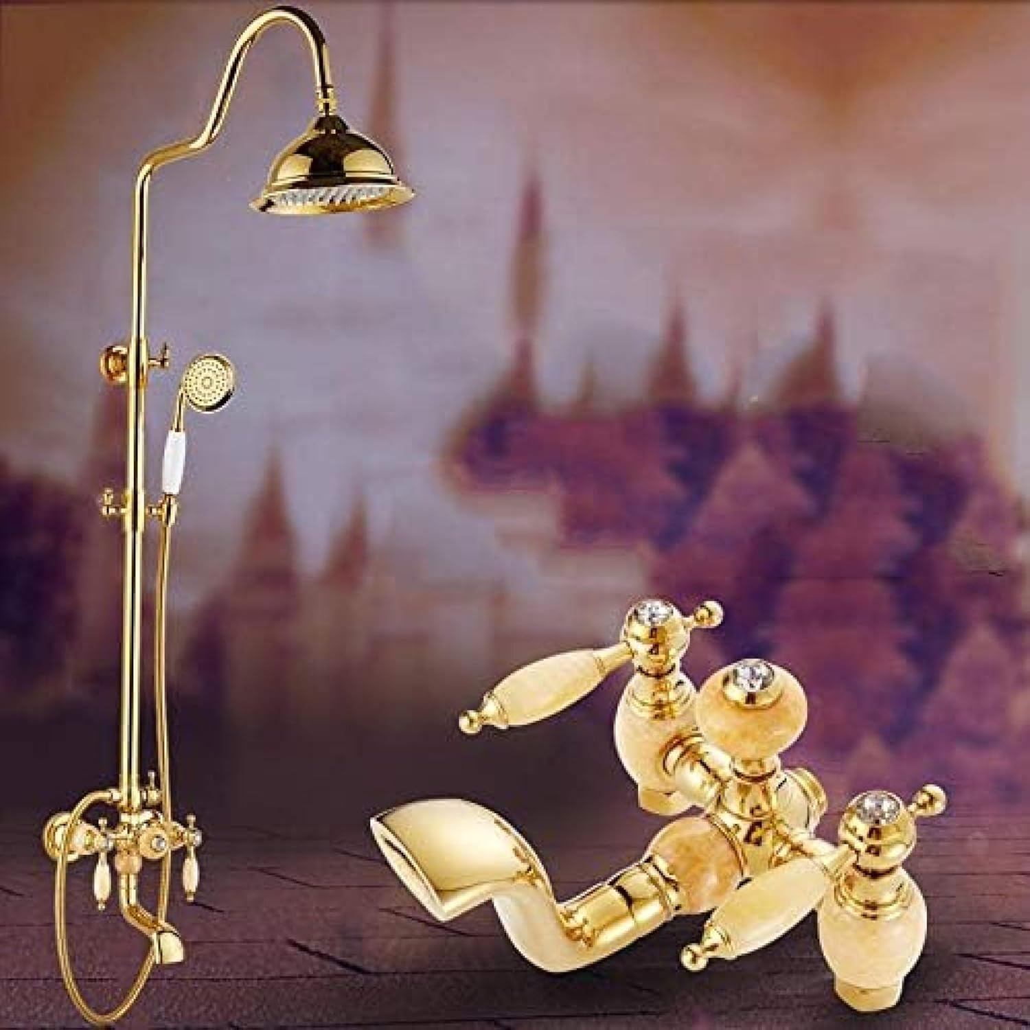 Hot Luxury Brass Jade Rainfall Shower Set 8 Inch Handheld