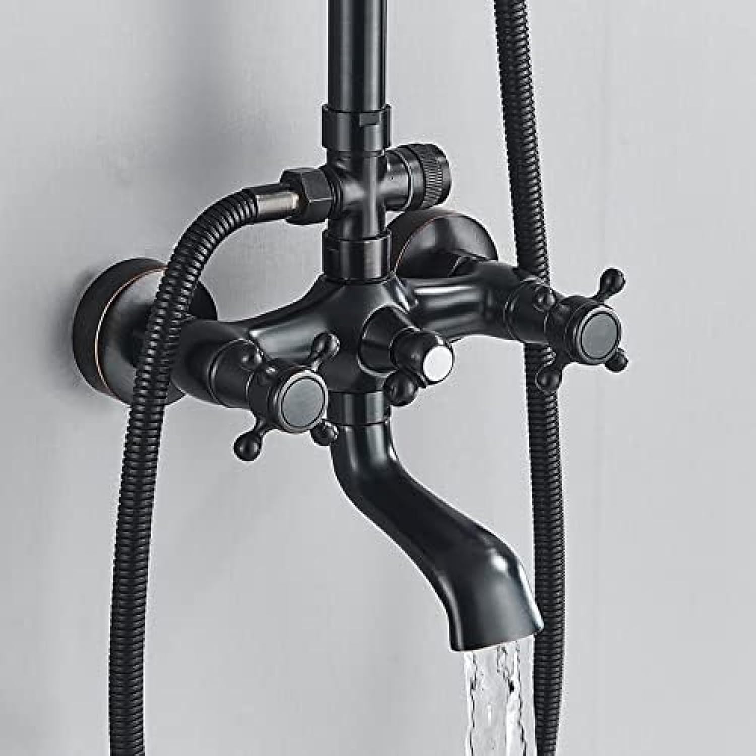 TECKI Dual Handle Bath Shower Set with Black Brass 8 Showerhead and Handshower