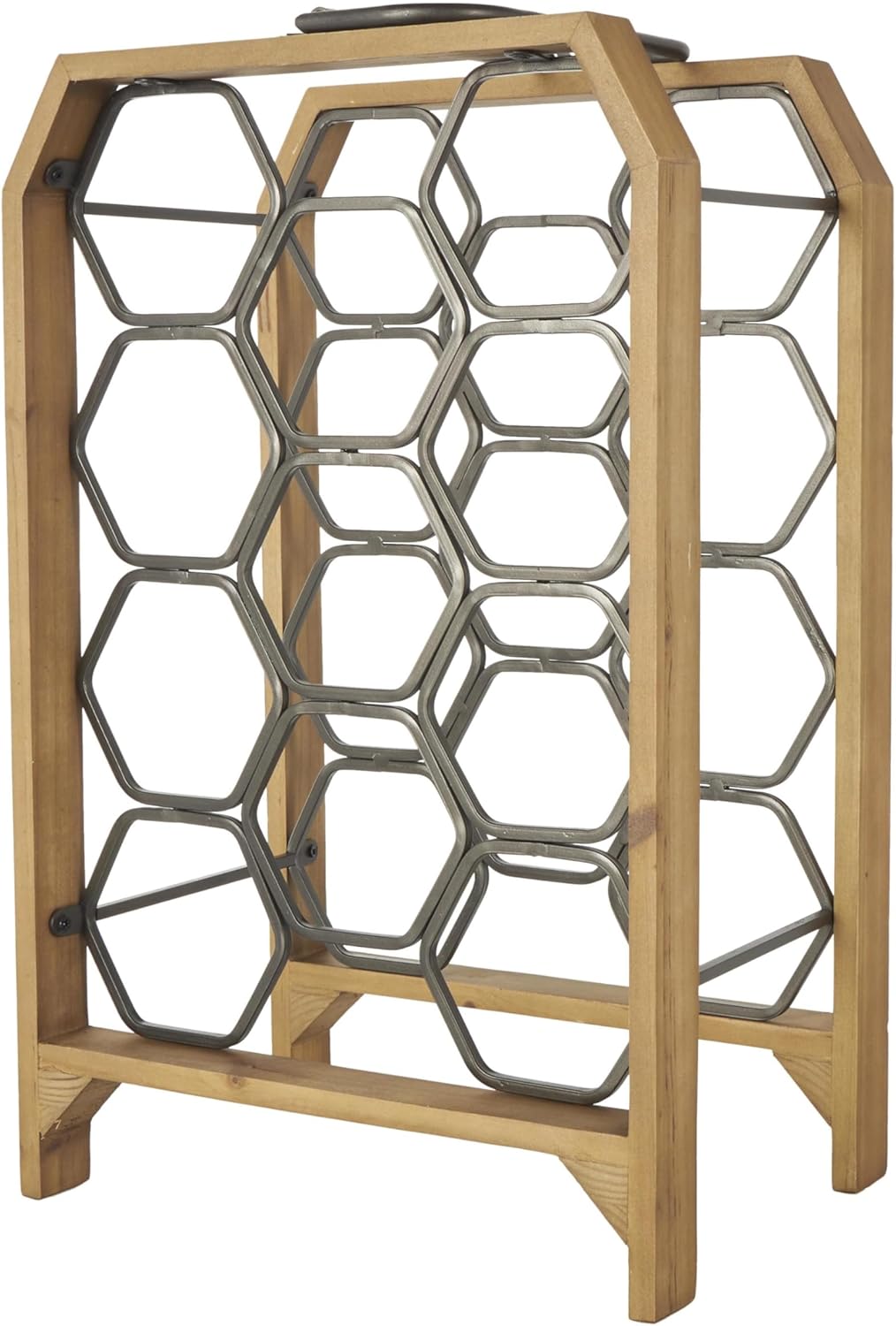 Deco 79 Industrial Wood Wine Rack with Gray Hex Holders