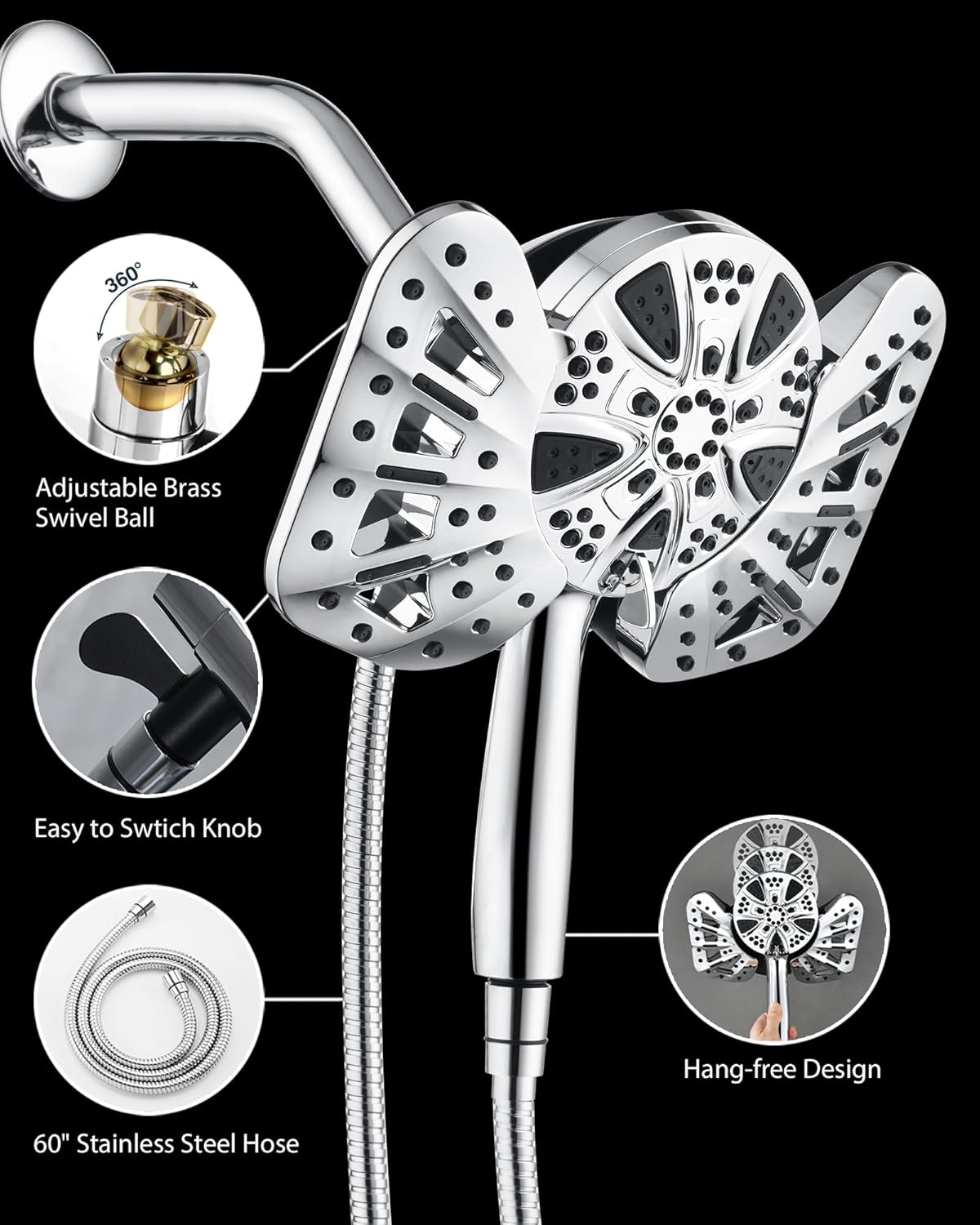 GRICH 2-in-1 Dual Shower Head with Handheld