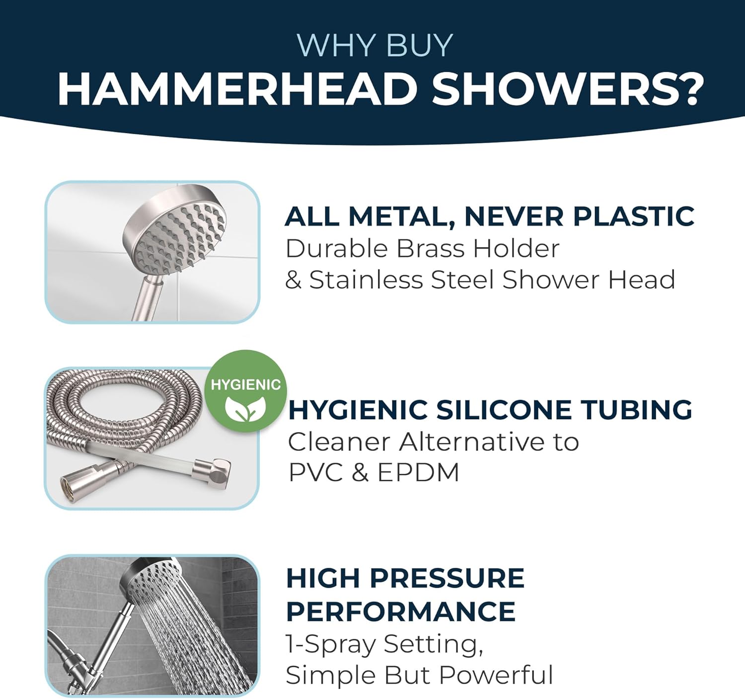 HammerHead Showers All Metal Handheld Shower Head with 6ft Hose and Brass Holder