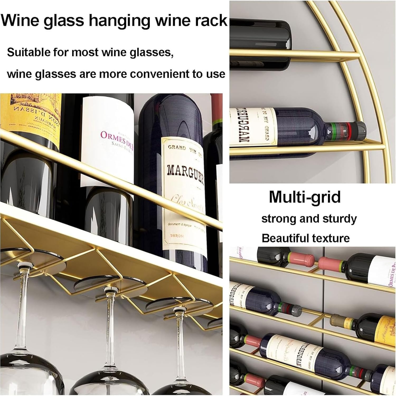 HUHJYUGE Wall-Mounted Wine Rack with Gold Finish