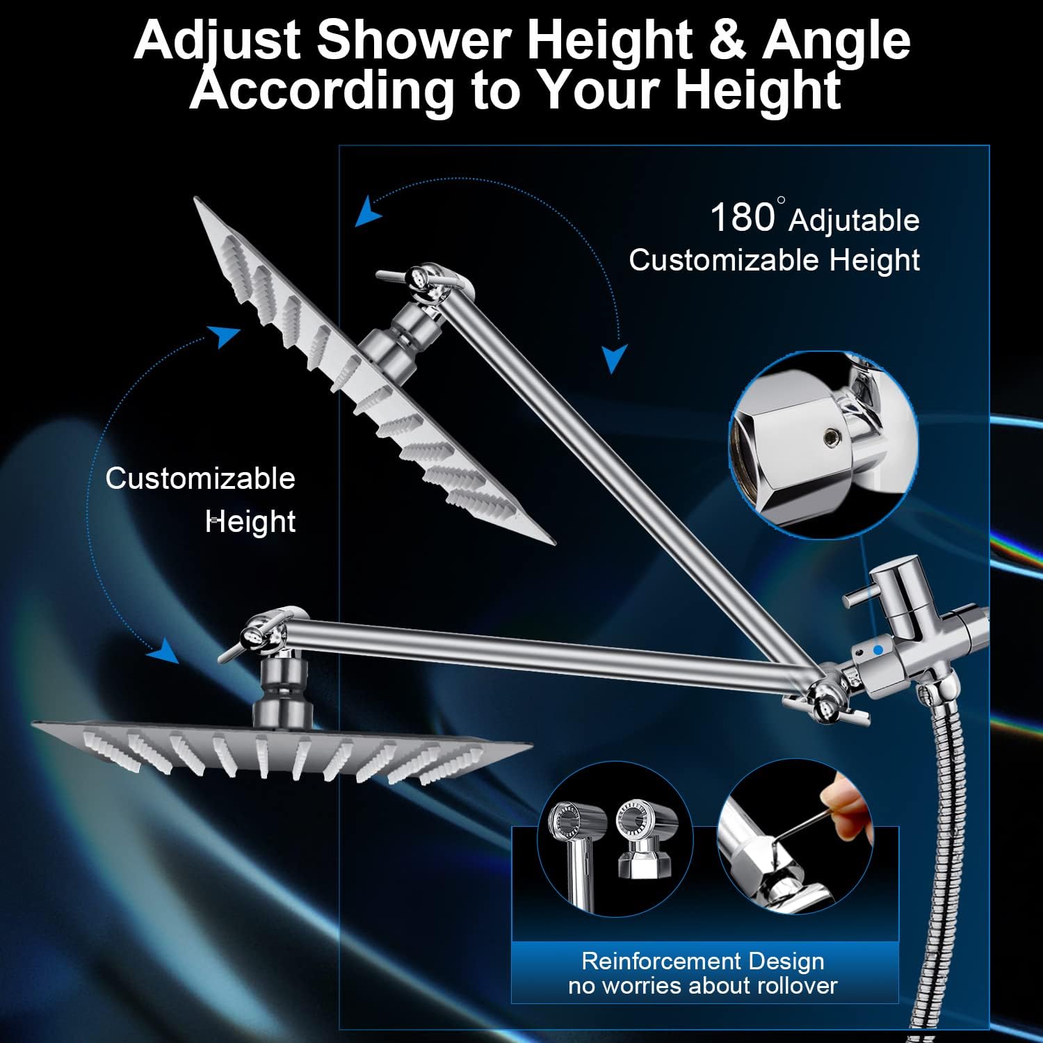 PinWin 12 Square Rain Showerhead with 5 Modes Handheld Combo
