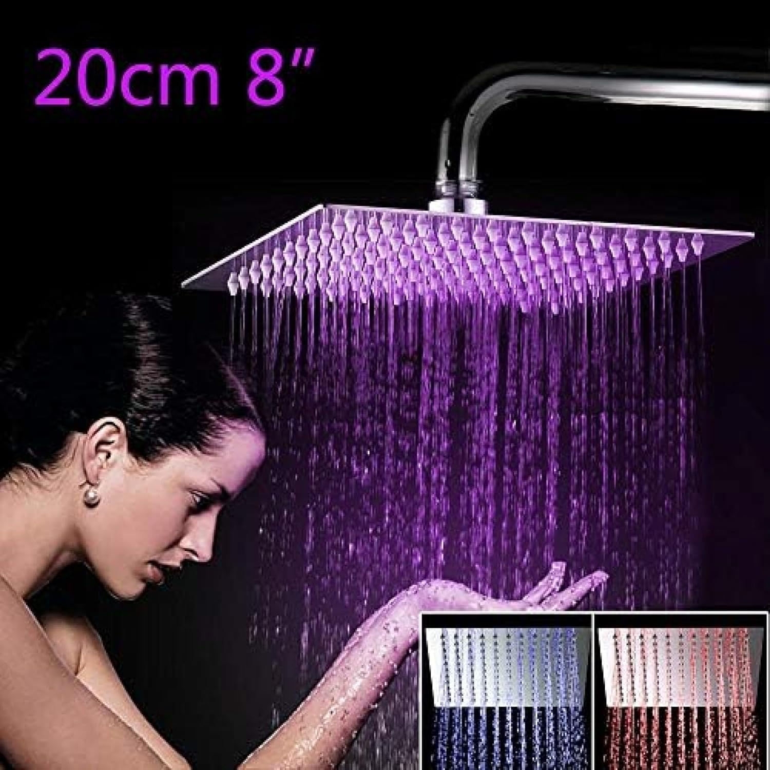TECKI Square Chrome LED Rain Shower Wall Mount Set