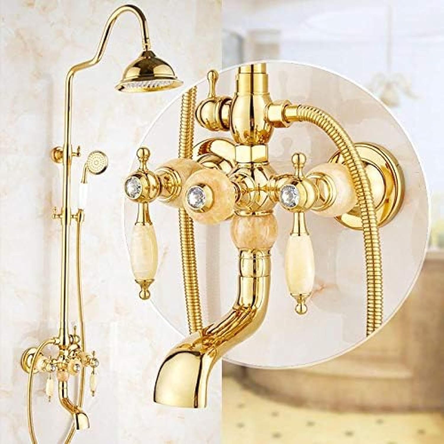 Hot Luxury Brass Jade Rainfall Shower Set 8 Inch Handheld