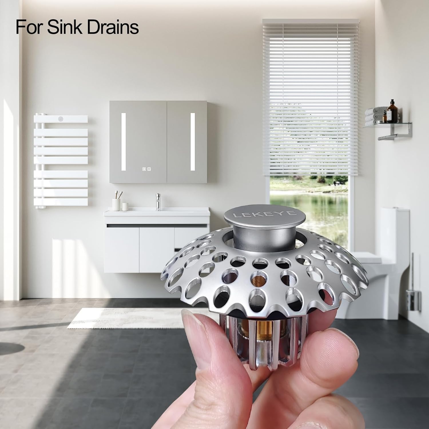 LEKEYE Bathroom Sink Stopper with Hair Catcher - Pearl Chrome
