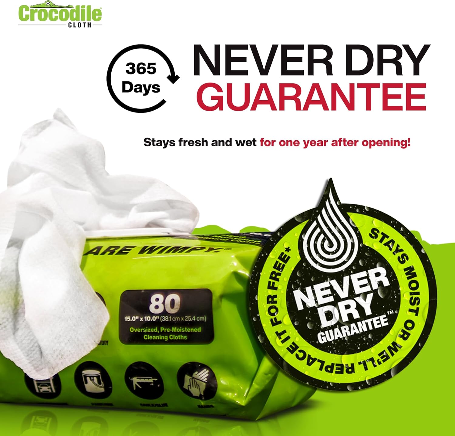 Crocodile Cloth PowerScrub - 80 Dual-Surfaced Cleaning Wipes