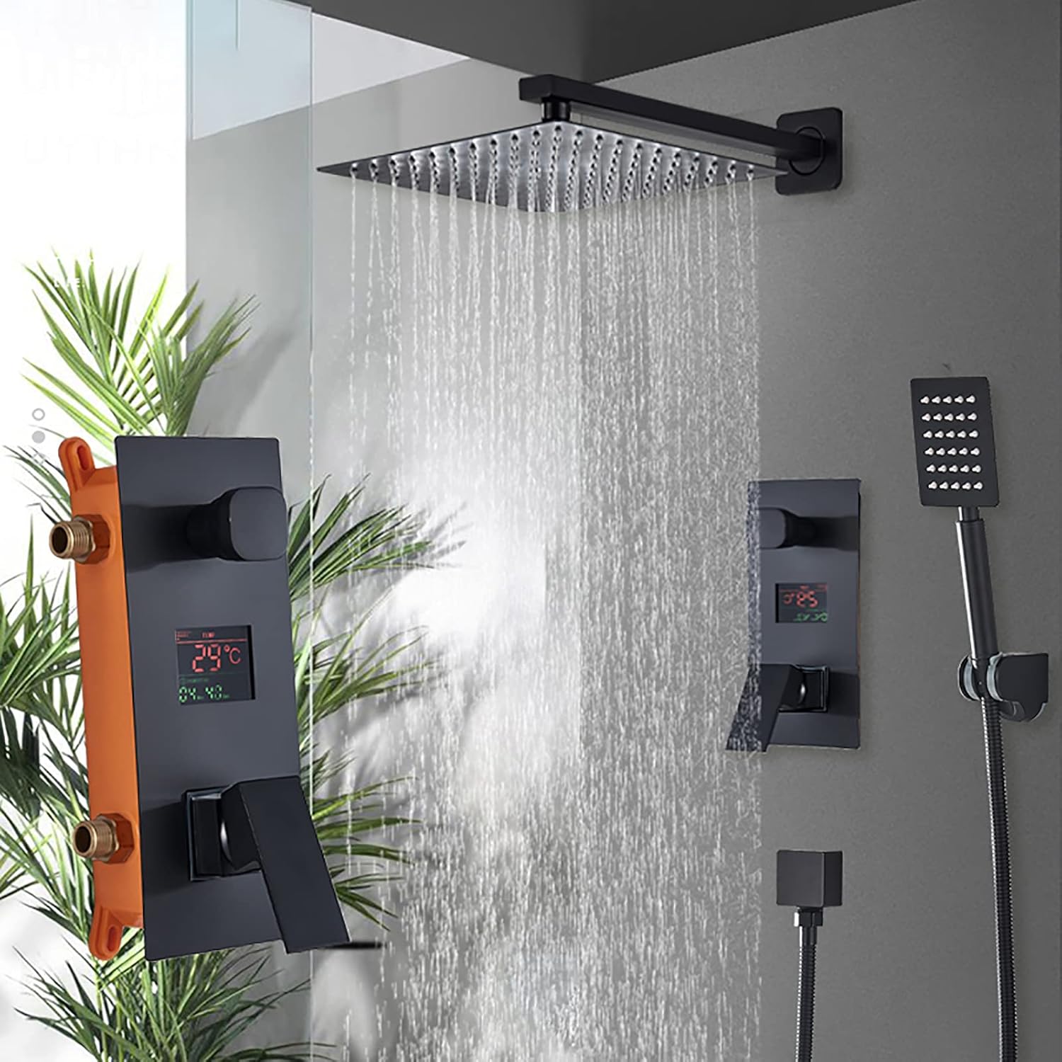 Wall Mounted Matte Black Shower Combo Set with LED Digital Display
