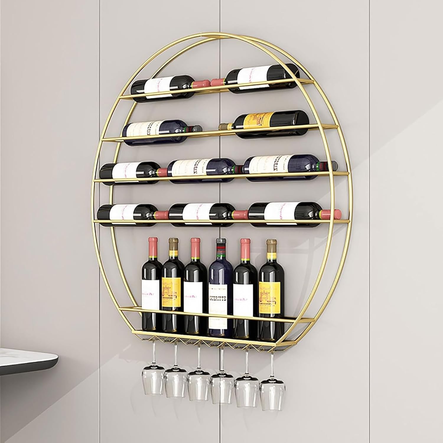 HUHJYUGE Wall-Mounted Wine Rack with Gold Finish