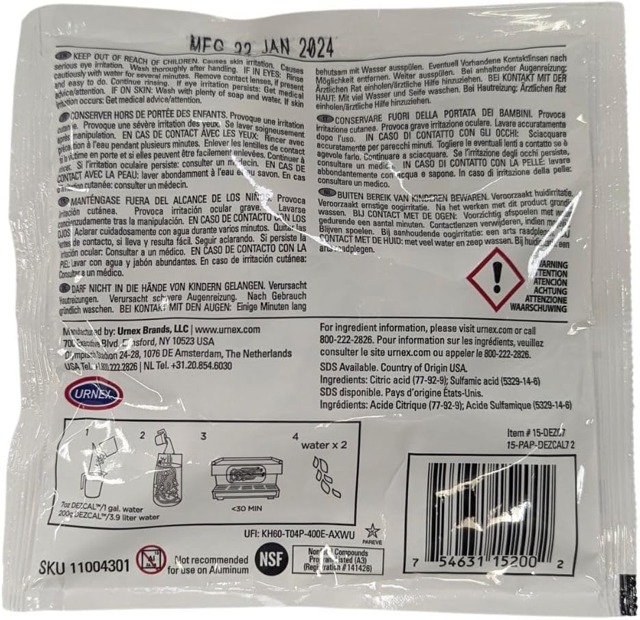 Urnex Dezcal Scale Remover - 7 oz Commercial Use