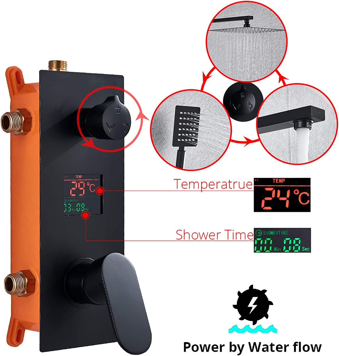 Wall Mounted Matte Black Shower Combo Set with Digital Display 1