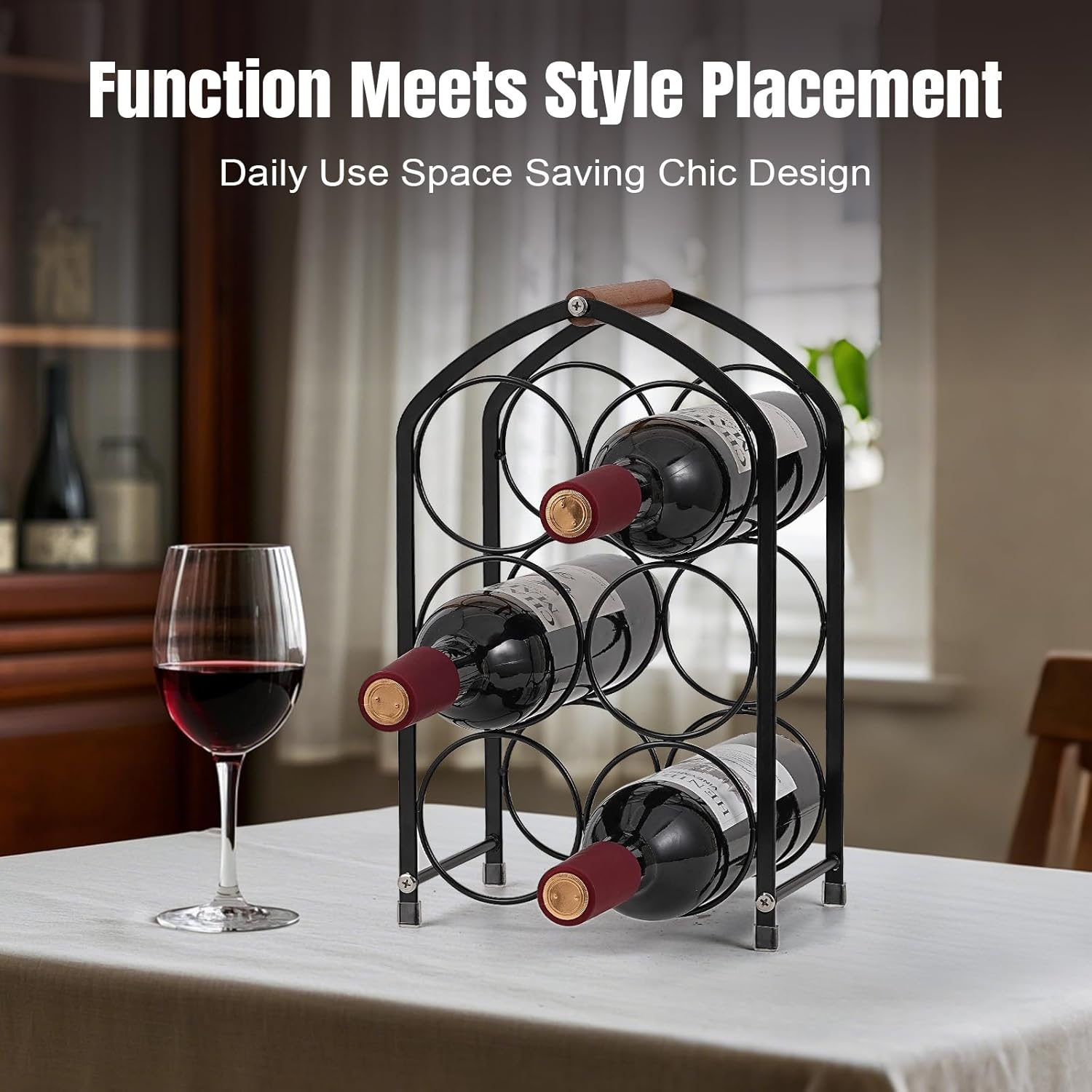 Tocemei 6-Bottle Tabletop Wine Rack Black