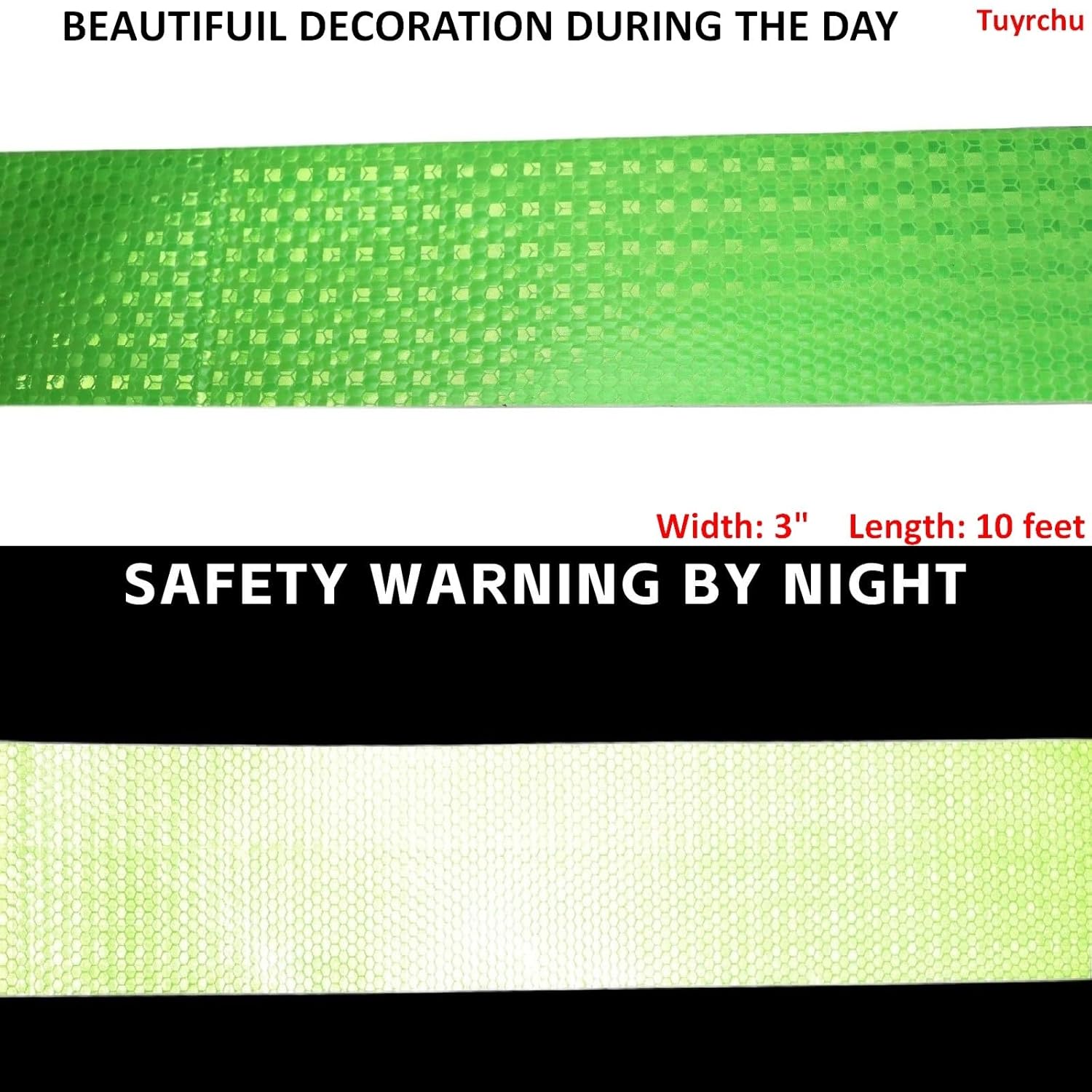 Green Reflective Tape 3in x 10ft for Safety and Bike Use