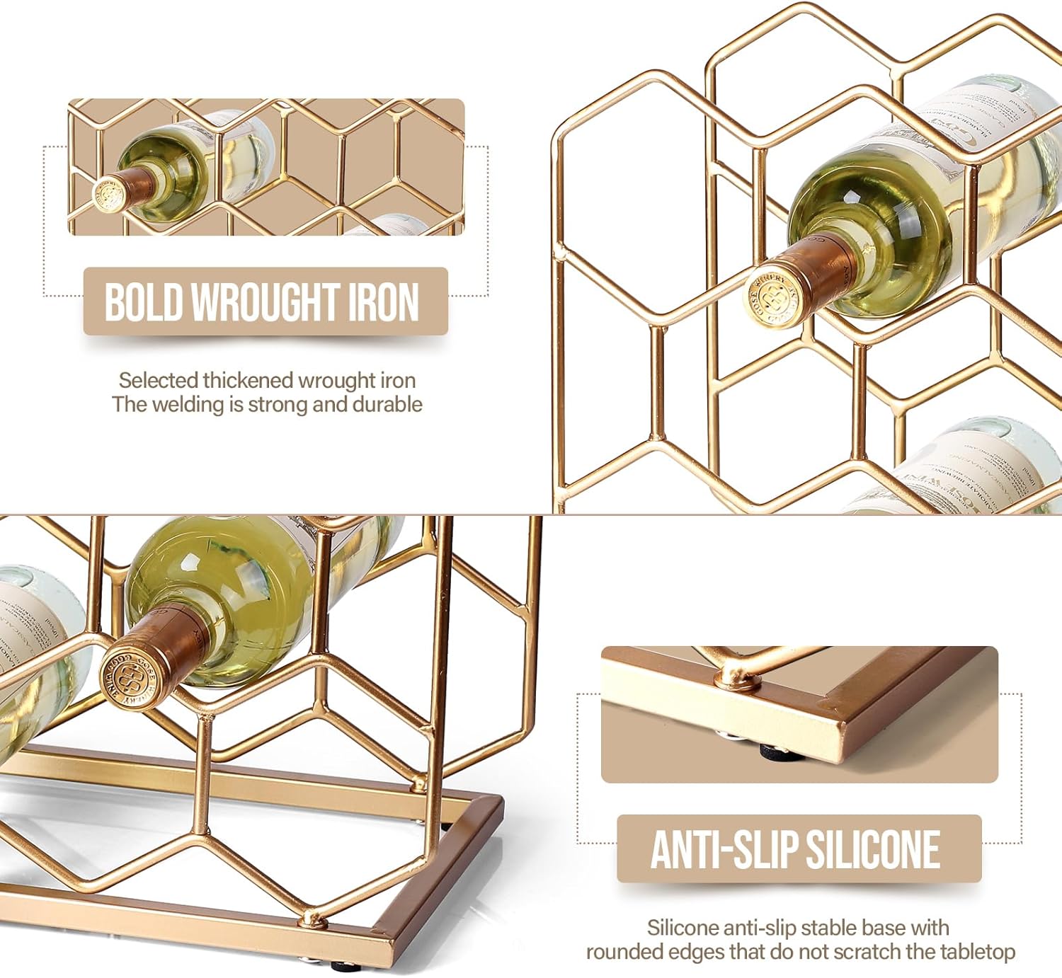 Drincarier 14 Bottle Gold Metal Wine Rack - Modern Freestanding Tabletop Display