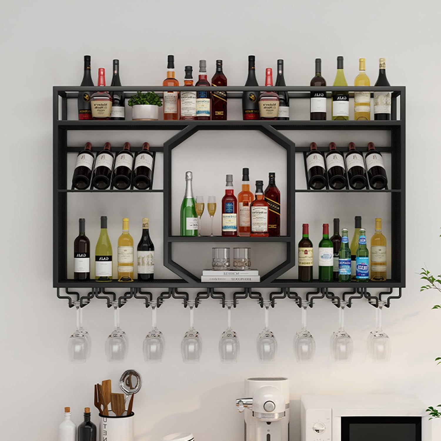 RAJYQODIS 4724in Wall-Mounted Wine Rack with Glass Holder