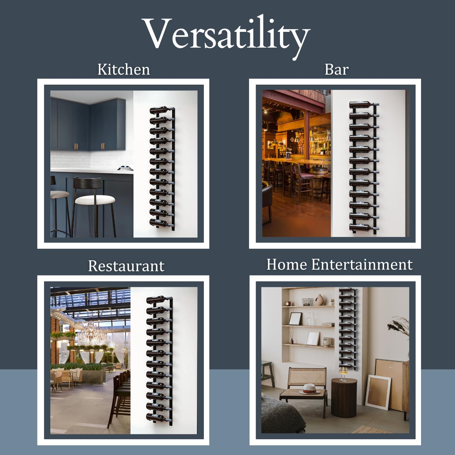 12-Bottle Black Metal Wall Wine Rack Modern Industrial Style
