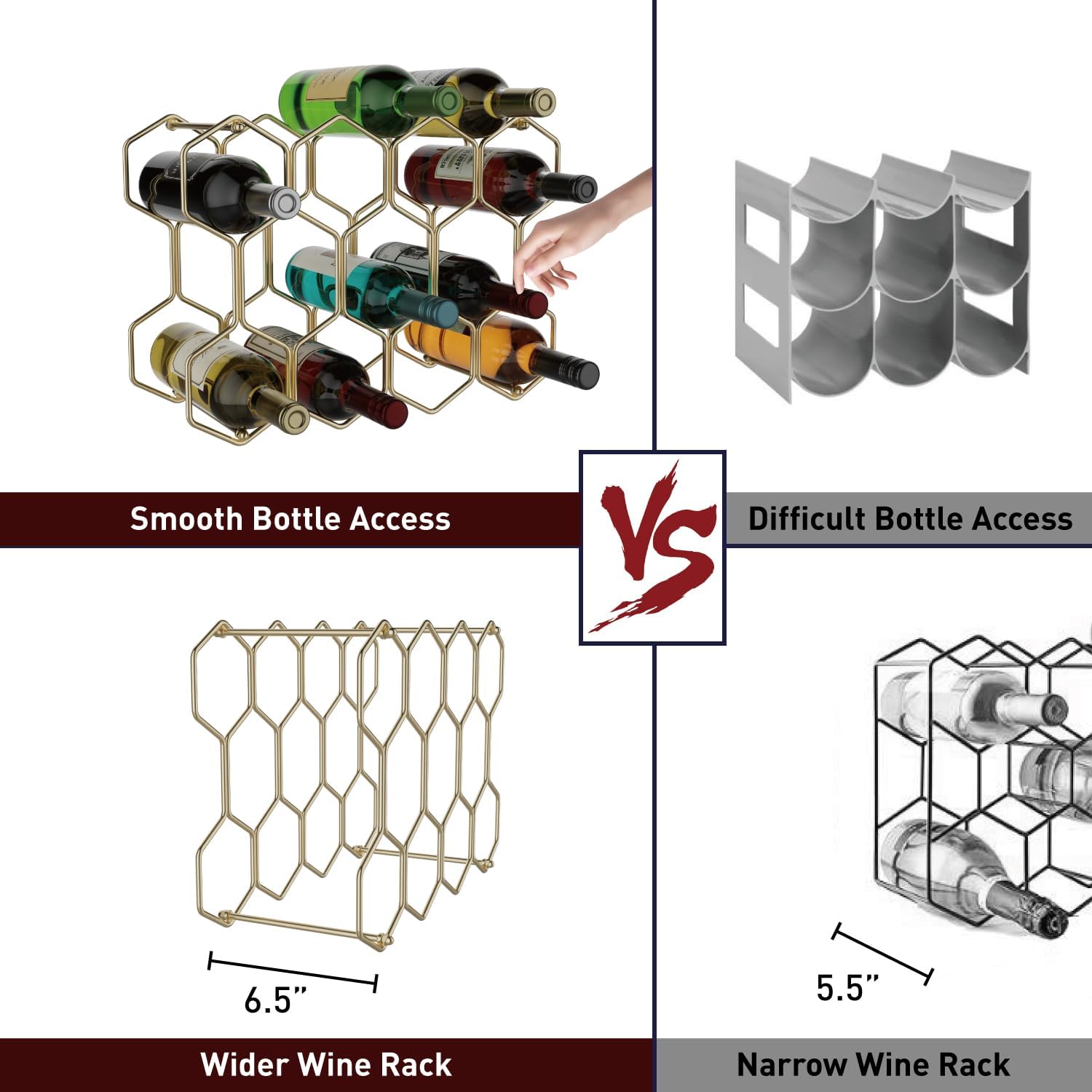 Buruis 14-Bottle Wine Rack with 3 Extra Slots Gold