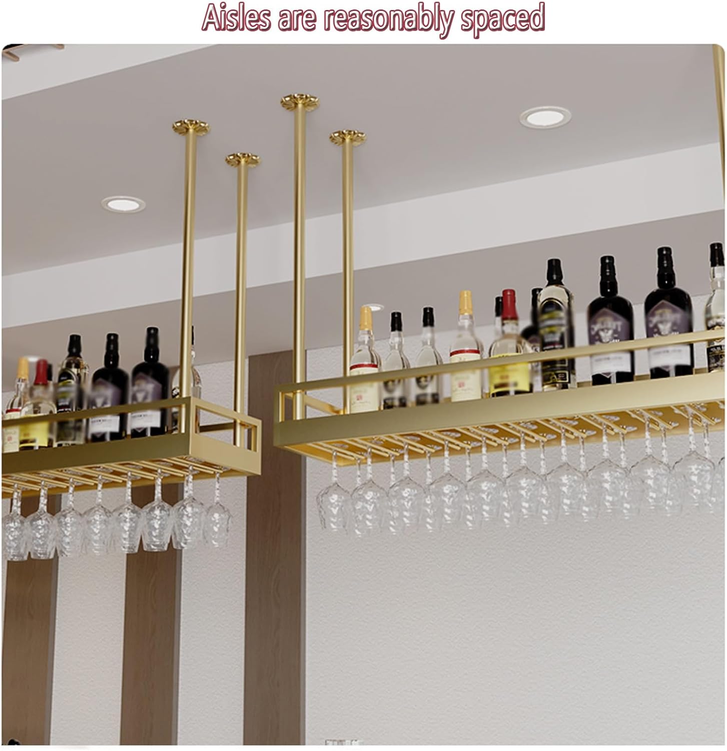 ERICAT Ceiling Wine Rack with Adjustable Poles and Glass Holder