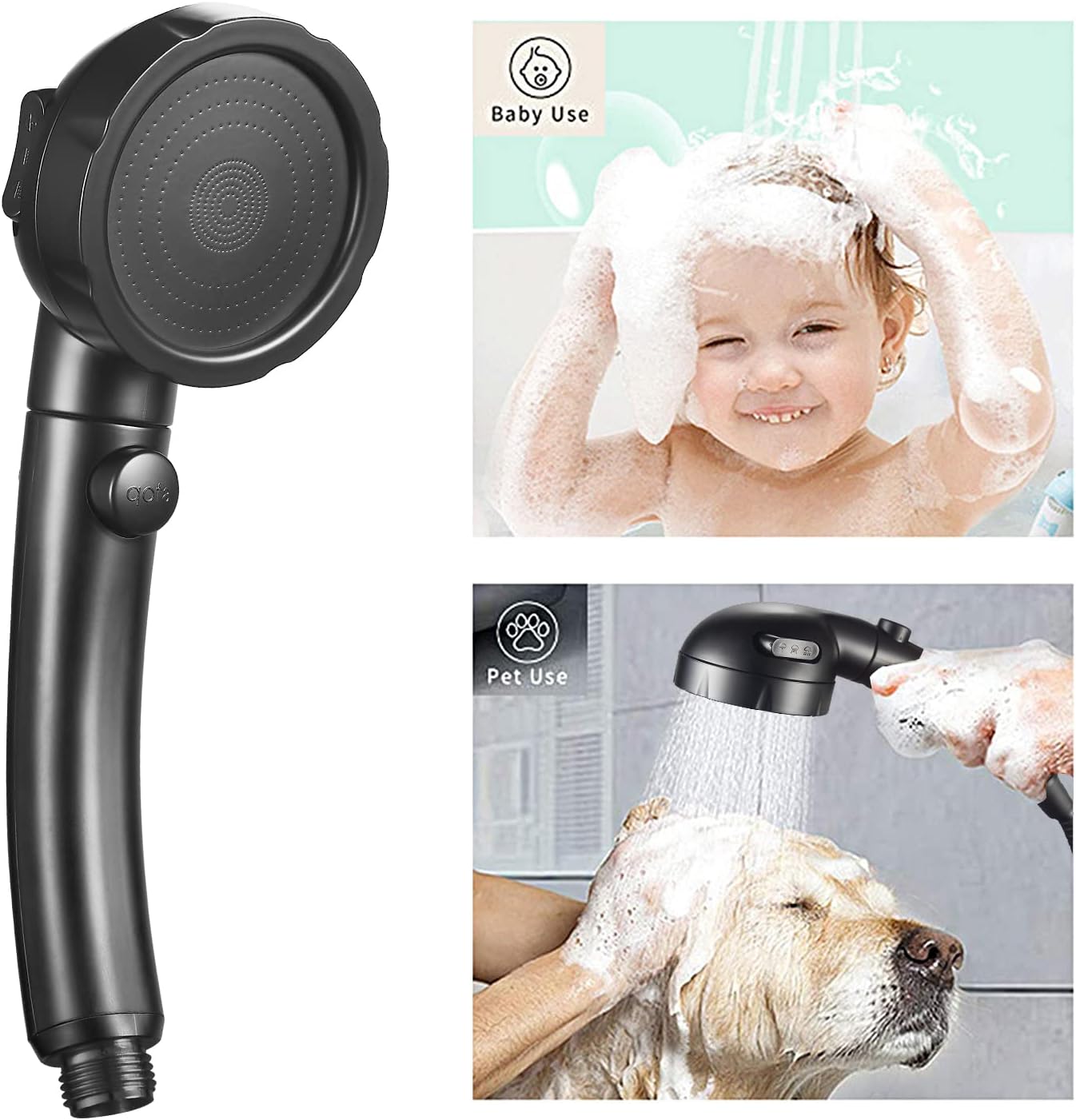 KAIYING Handheld Shower Head with 3 Spray Modes and ONOFF Switch Black