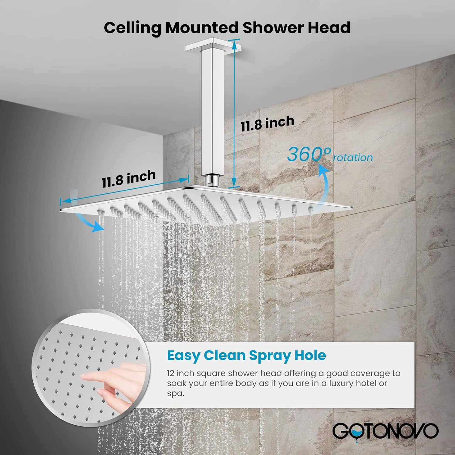 Gotonovo Chrome Polished Ceiling Mount Shower Faucet Set