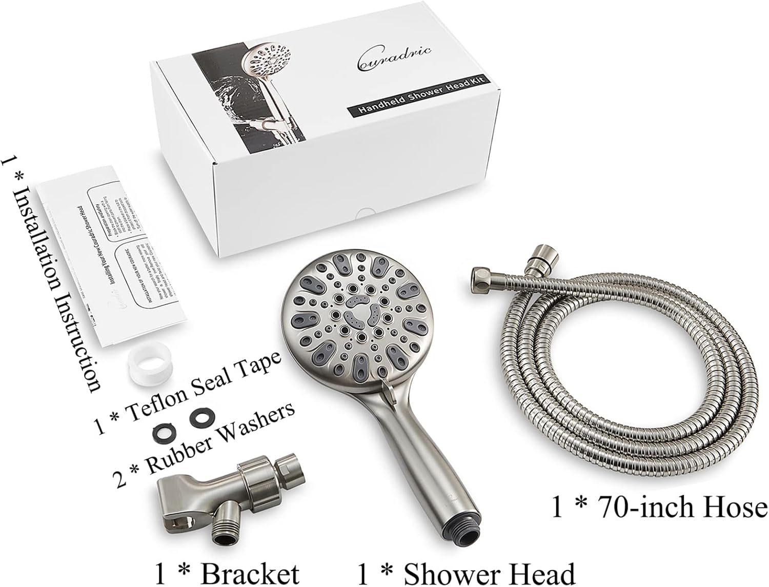 Couradric Handheld Shower Head with 6 Spray Settings and Brass Swivel Bracket