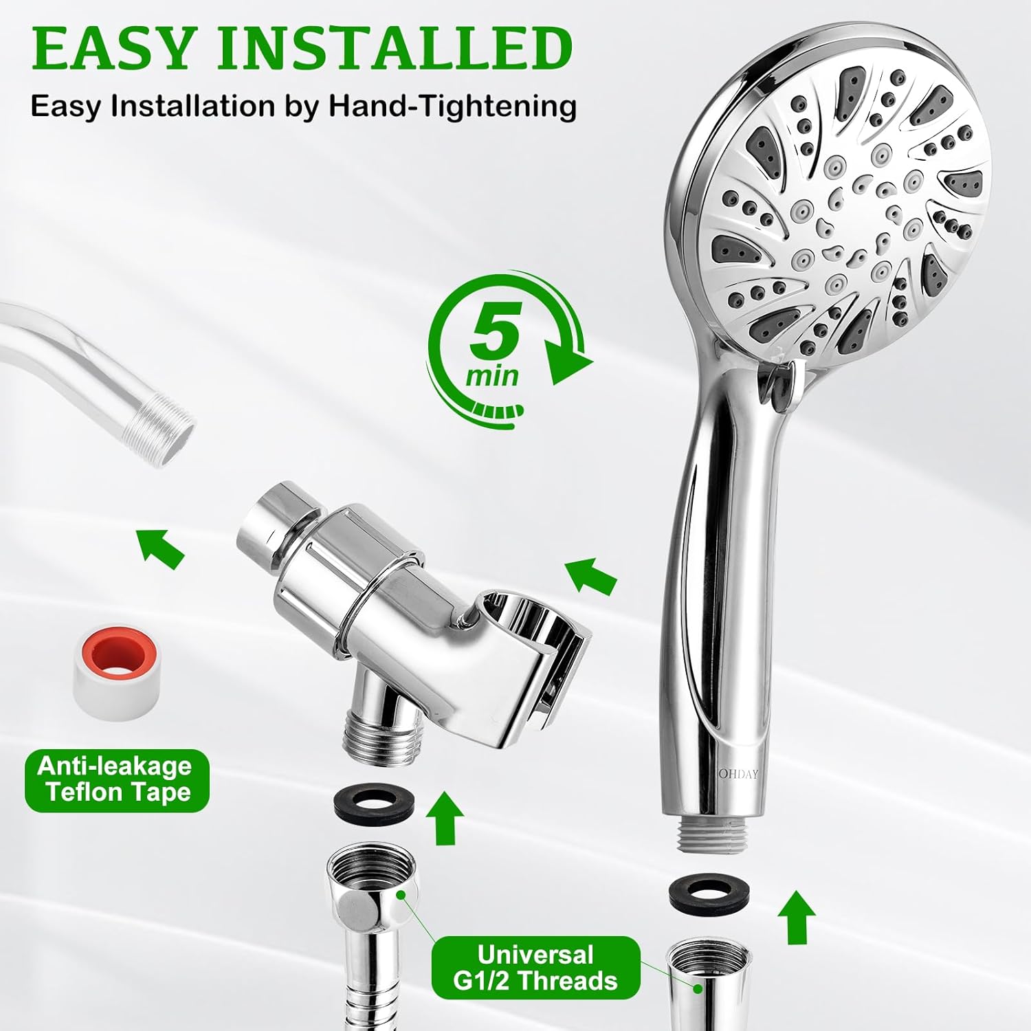 OHDAY 6-Mode Handheld Shower Head with Power Wash