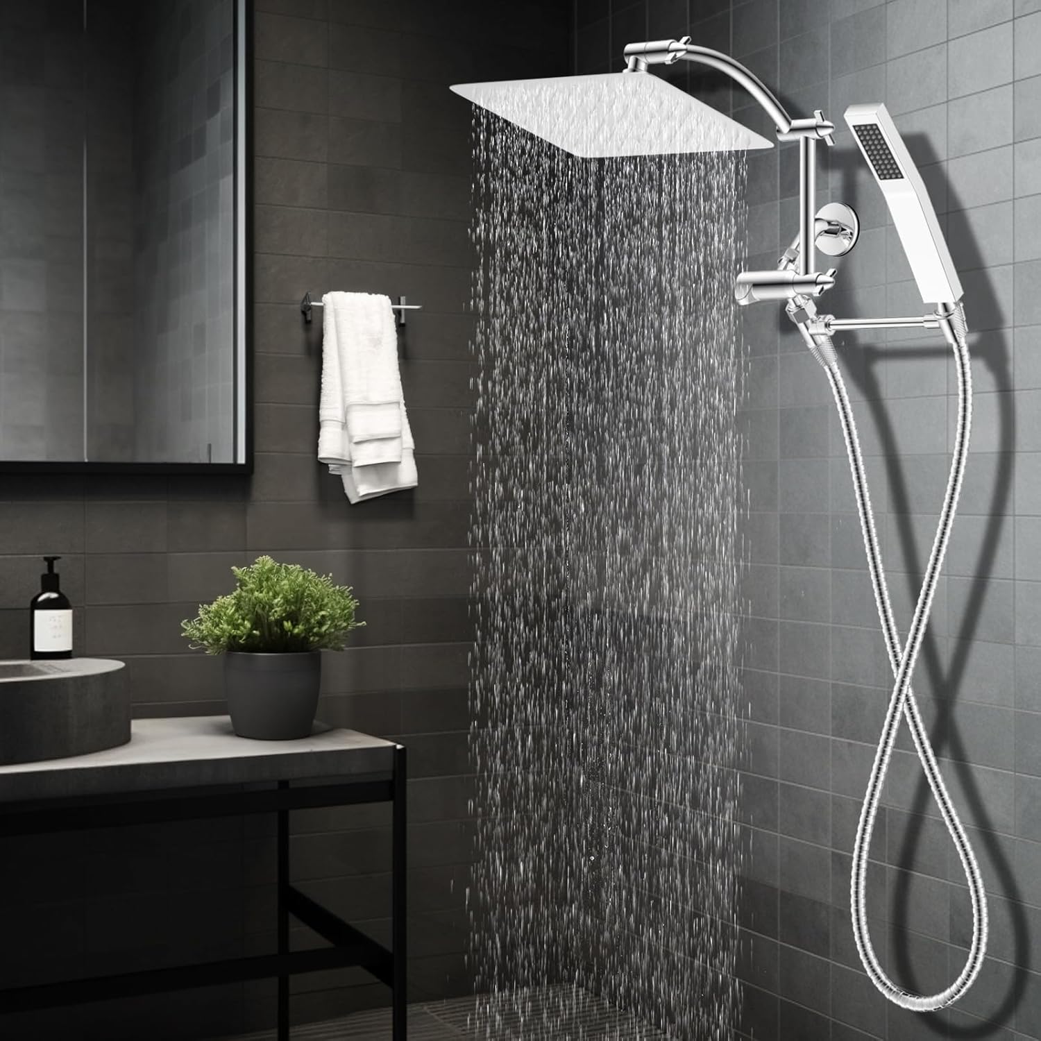 Hibbent All Metal Rainfall Handheld Shower Combo 1