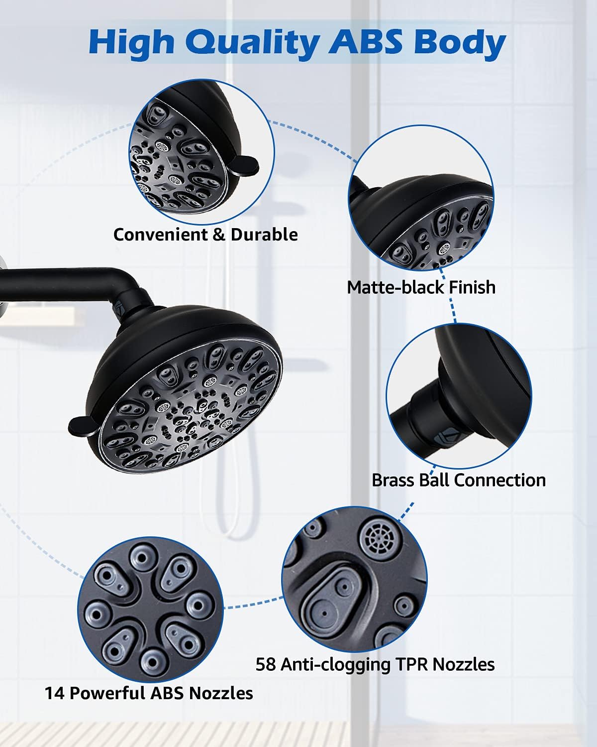 VMASSTONE 47 High Pressure Shower Head with 7-Spray Settings 1