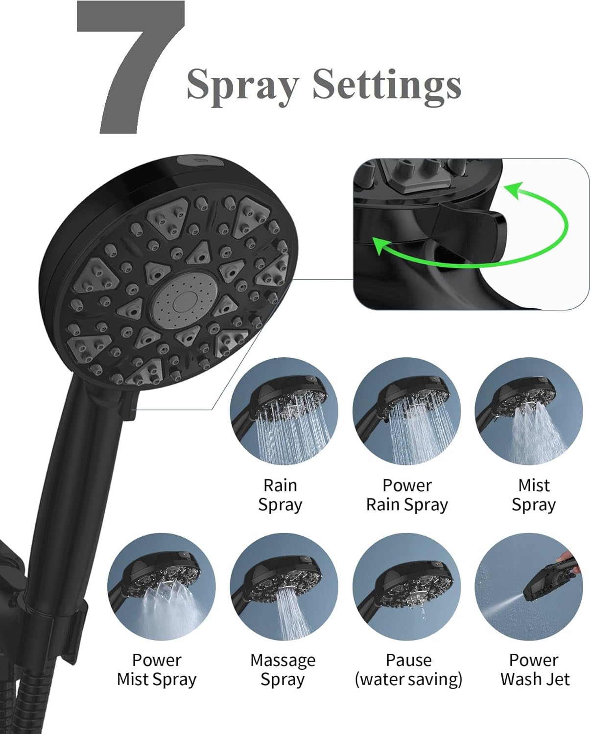 BOWGER High Pressure Handheld Shower Head with 7 Modes - Matt Black