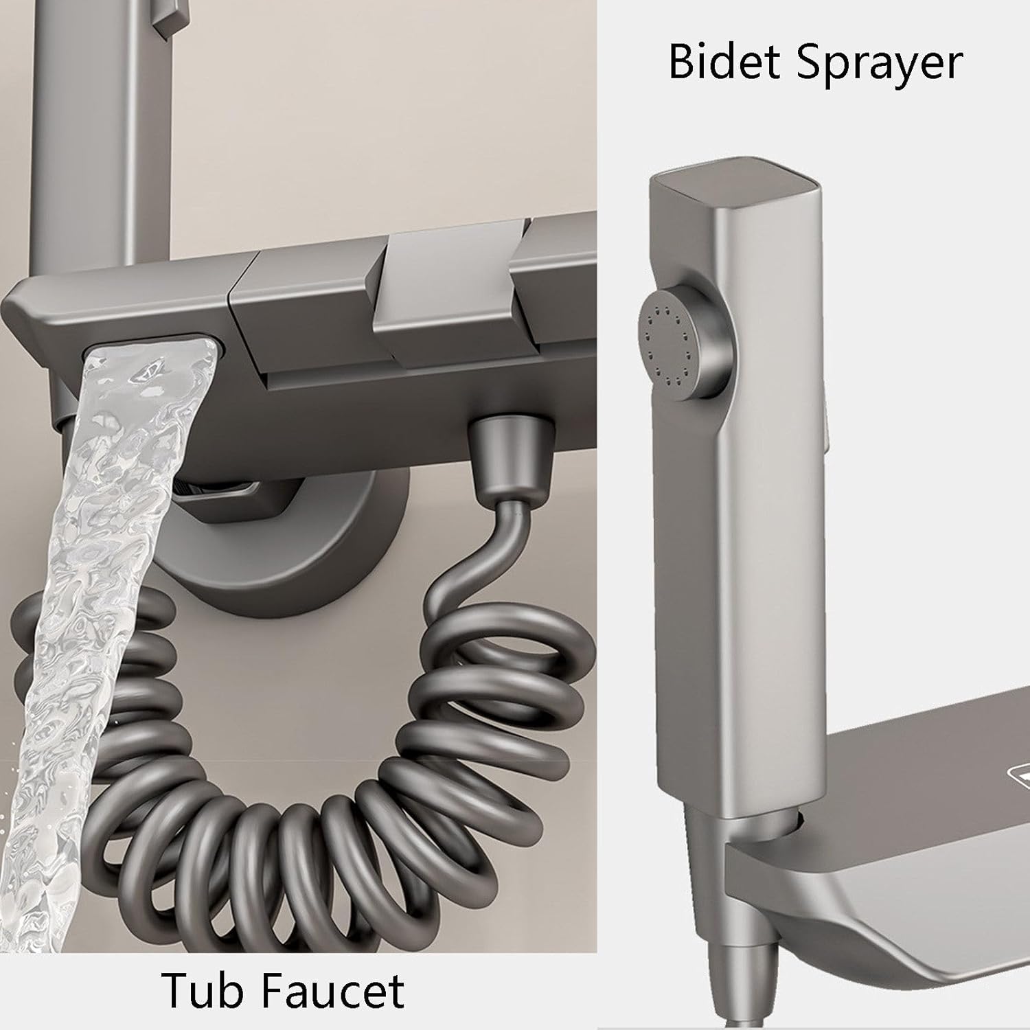 Piano Key Bathtub Faucet Set with 3 Functions Gray
