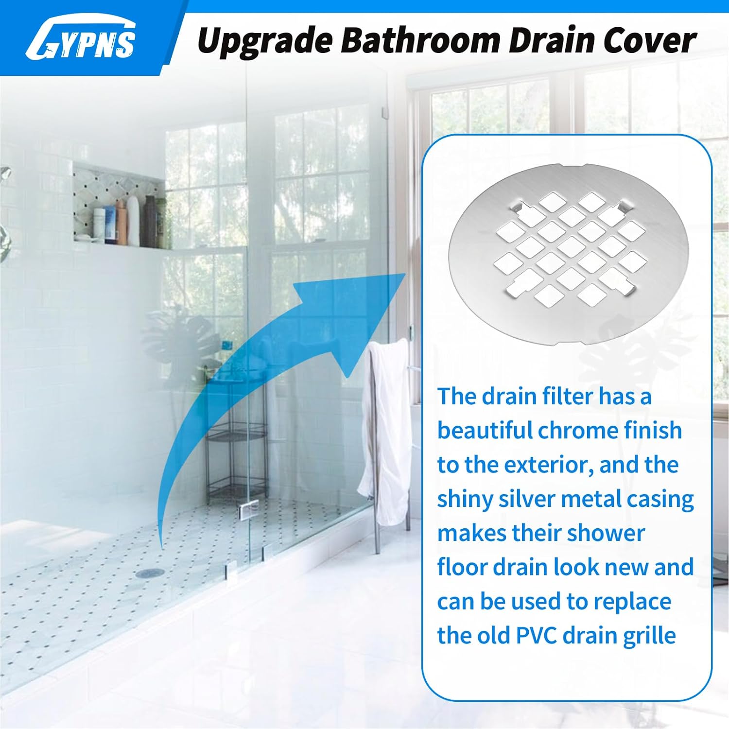 Chrome Plated Shower Drain Cover 4-14 Round 2 Pack