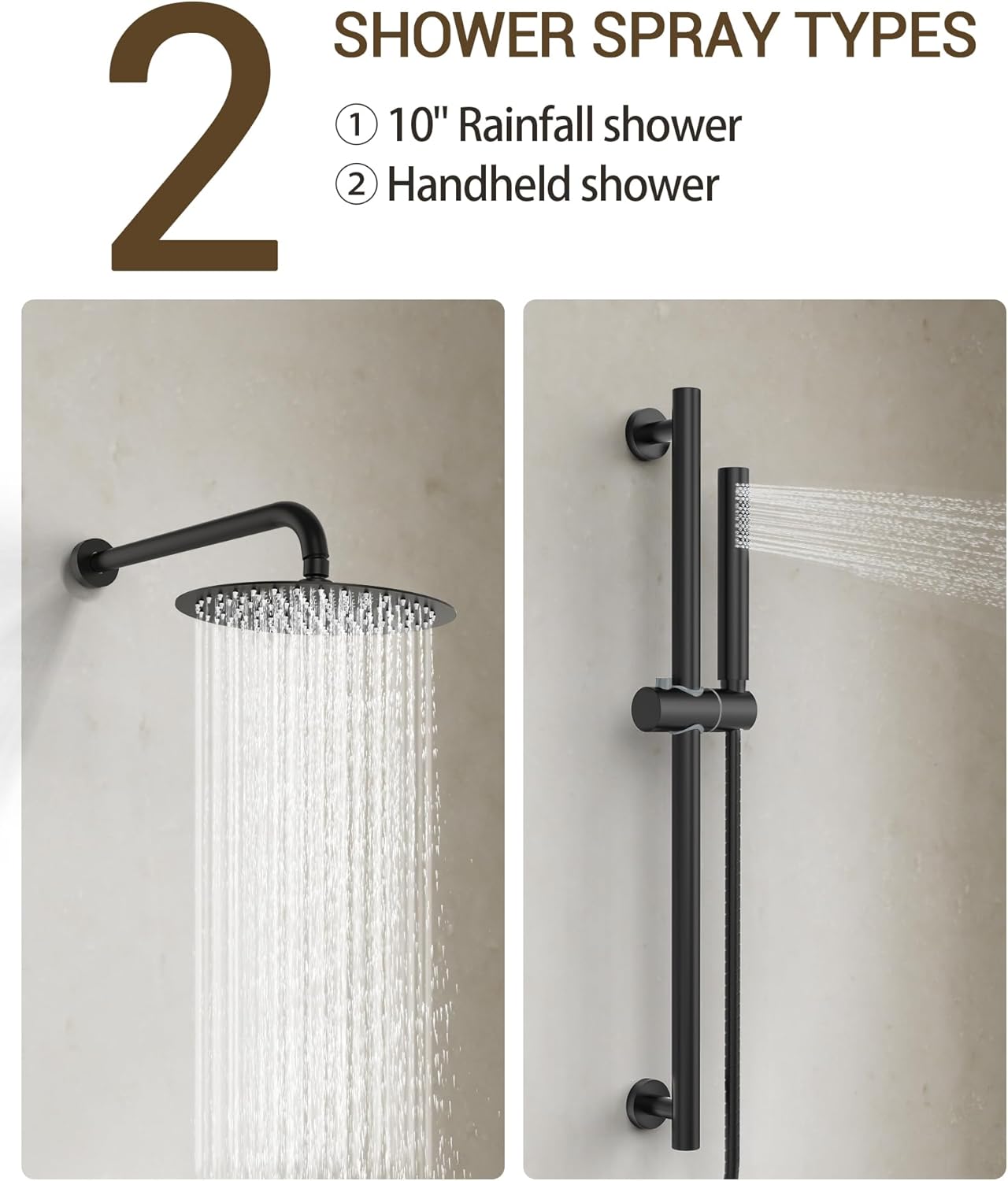 YAWWALK 2-Spray Wall Mount Dual Handheld Shower Head in Matte Black